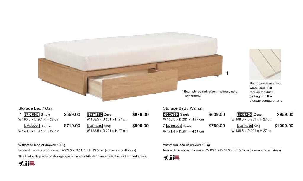 Muji storage bed 90 new with free mattress, Furniture, Beds