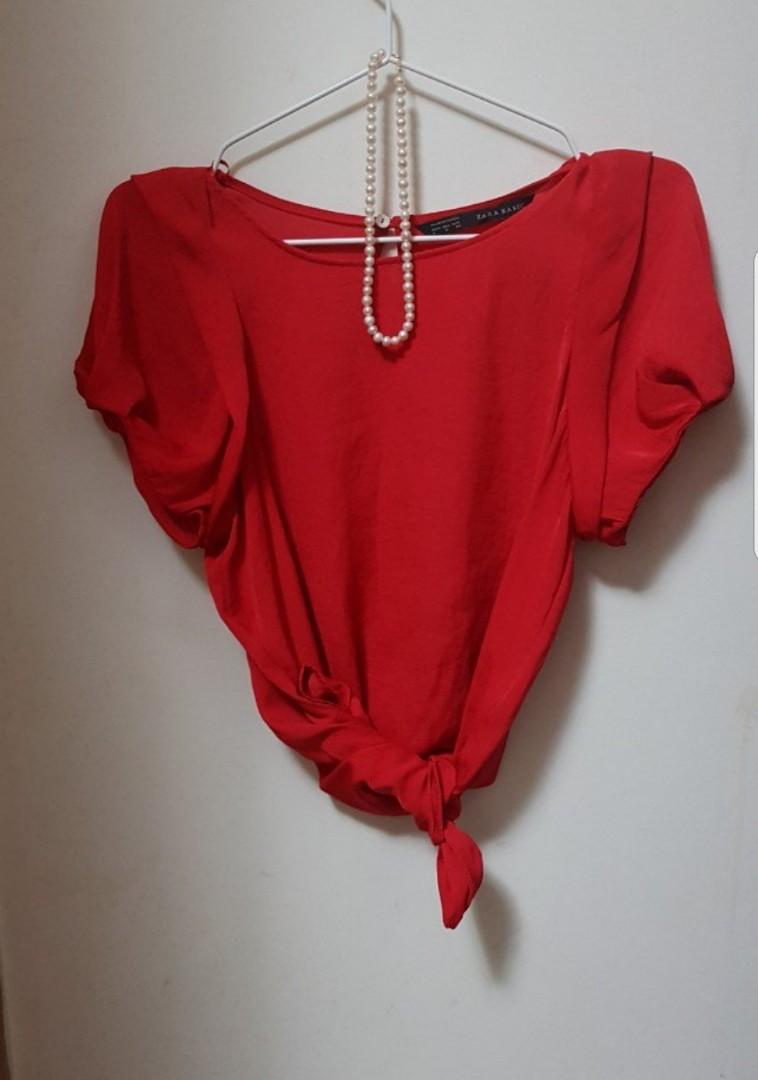 Zara pretty Red silky blouse/Top, Women 