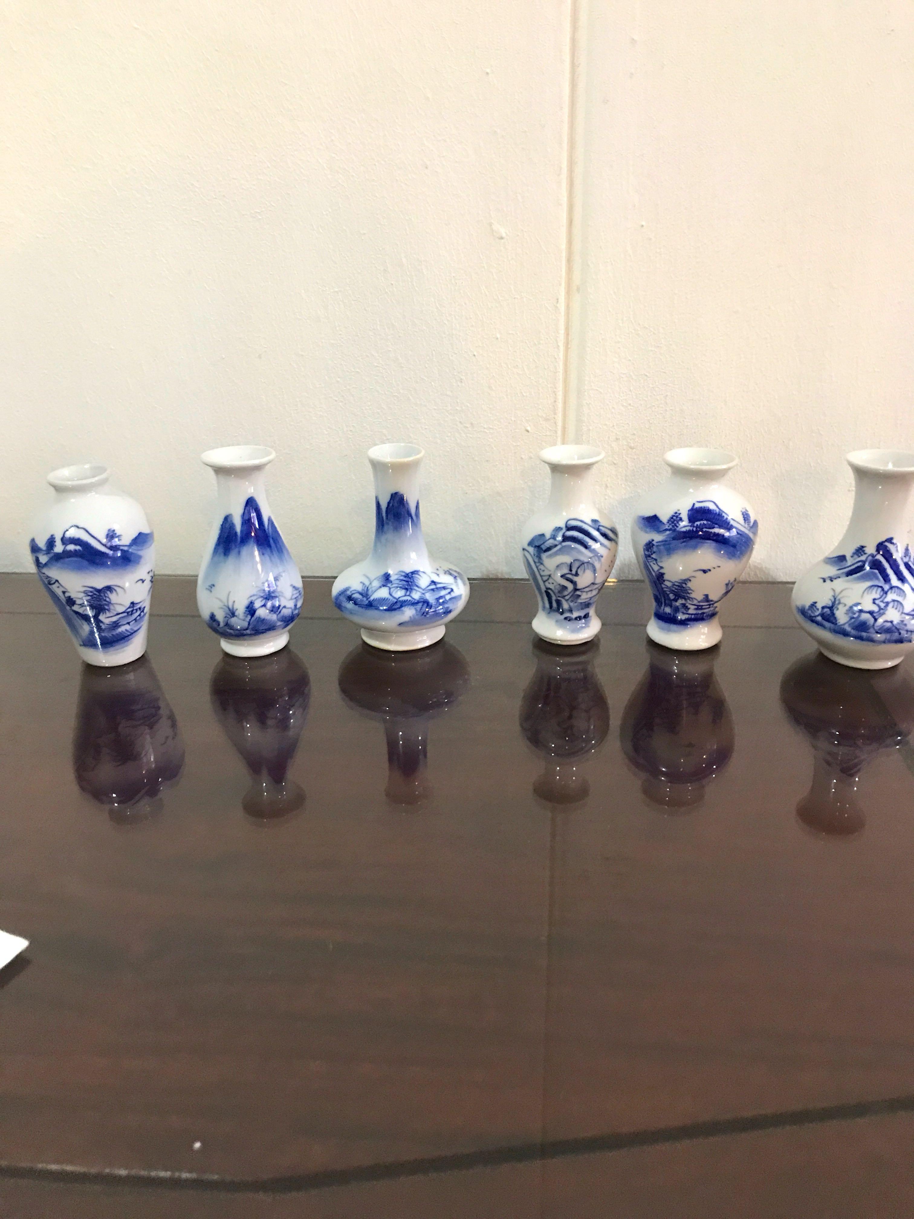 set of 6 mini porcelain chinese vases