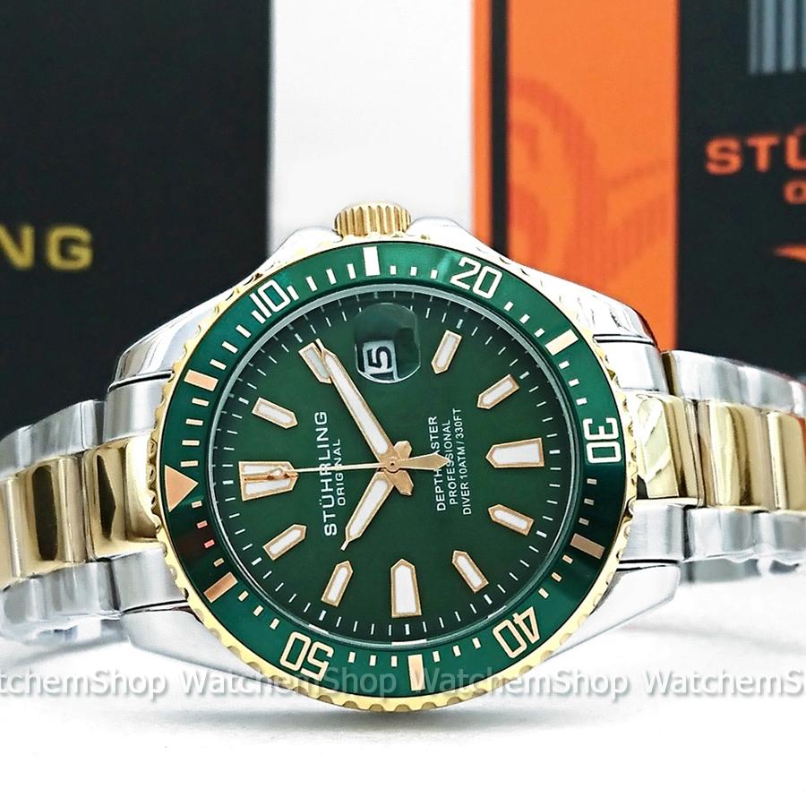Stuhrling Original Depthmaster 10ATM Green Diver Watch Men s