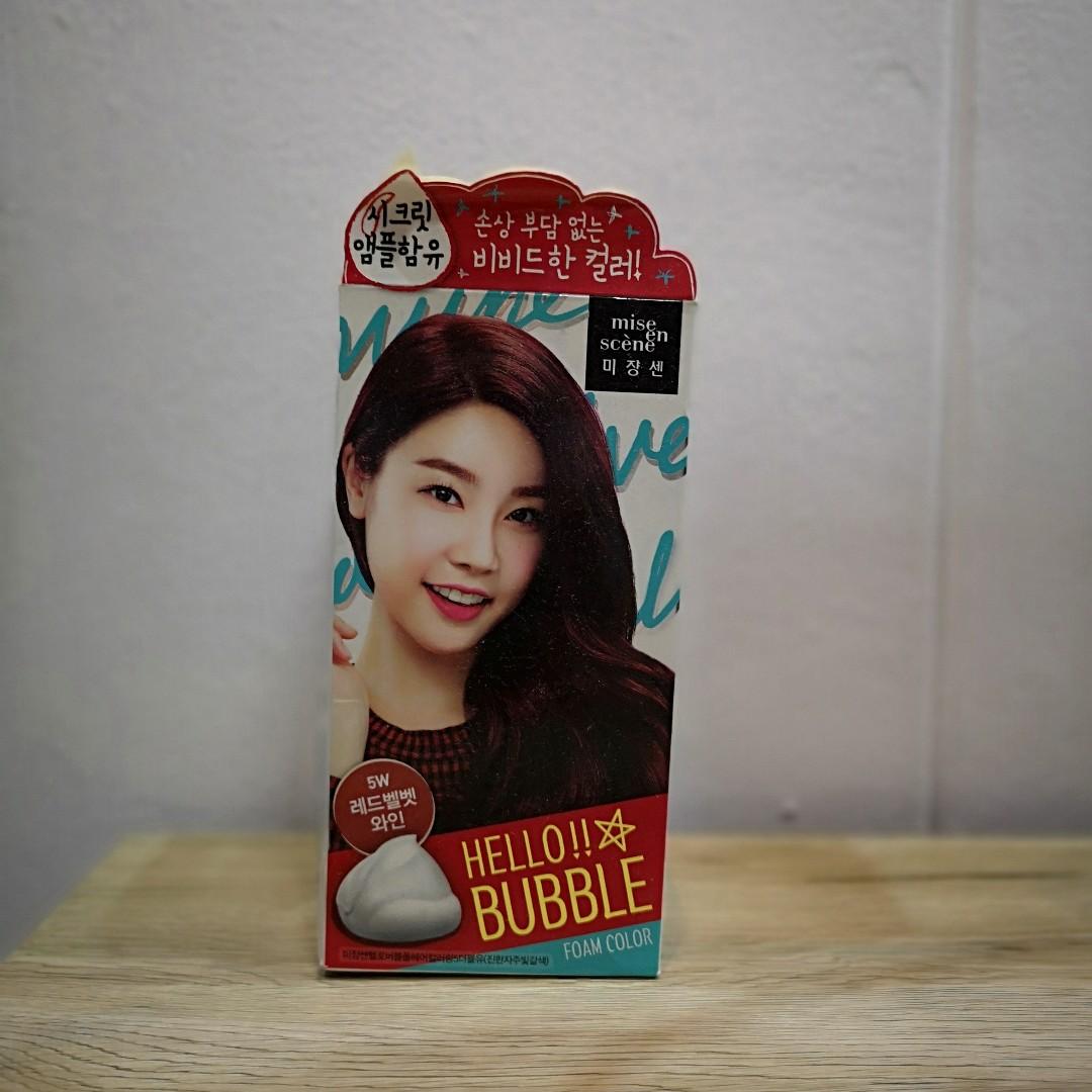 BNIB Korea MISE EN SCENE HELLO BUBBLE Hair dye Series 5W Red Velvet Wine Non Ammonia Dark