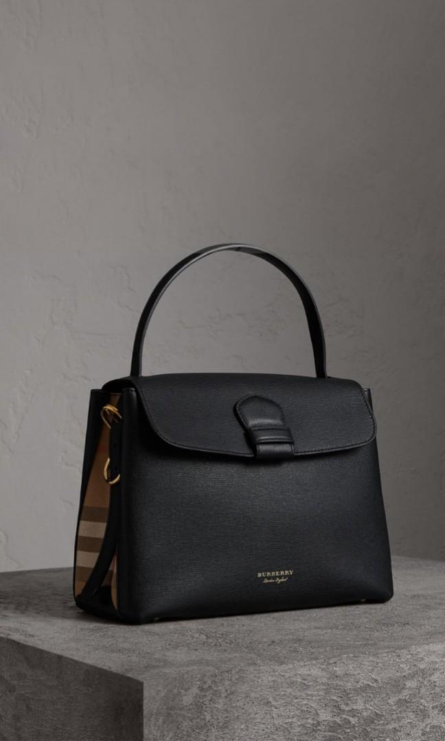 burberry medium grainy leather and house check tote bag