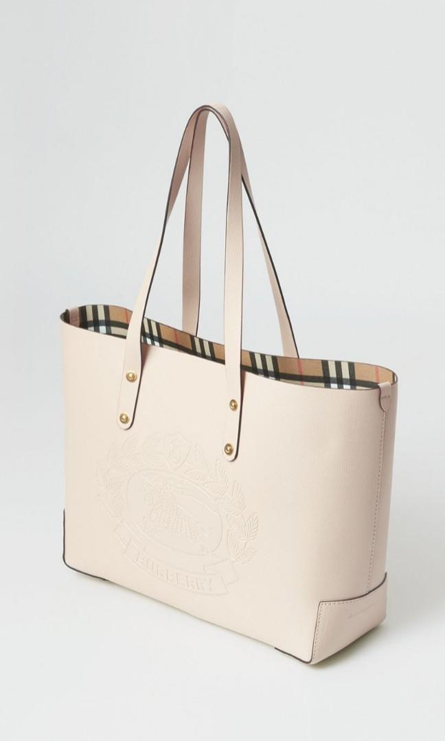small embossed crest leather tote