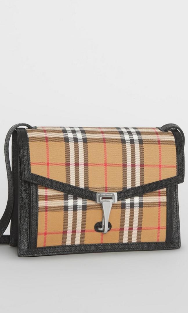 small vintage check and leather crossbody bag