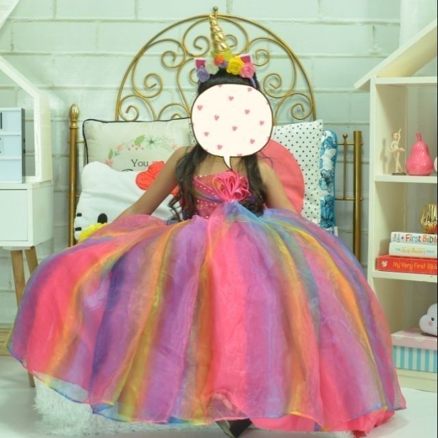 Custom Made Rainbow Ball Gown Unicorn Costume Babies Kids