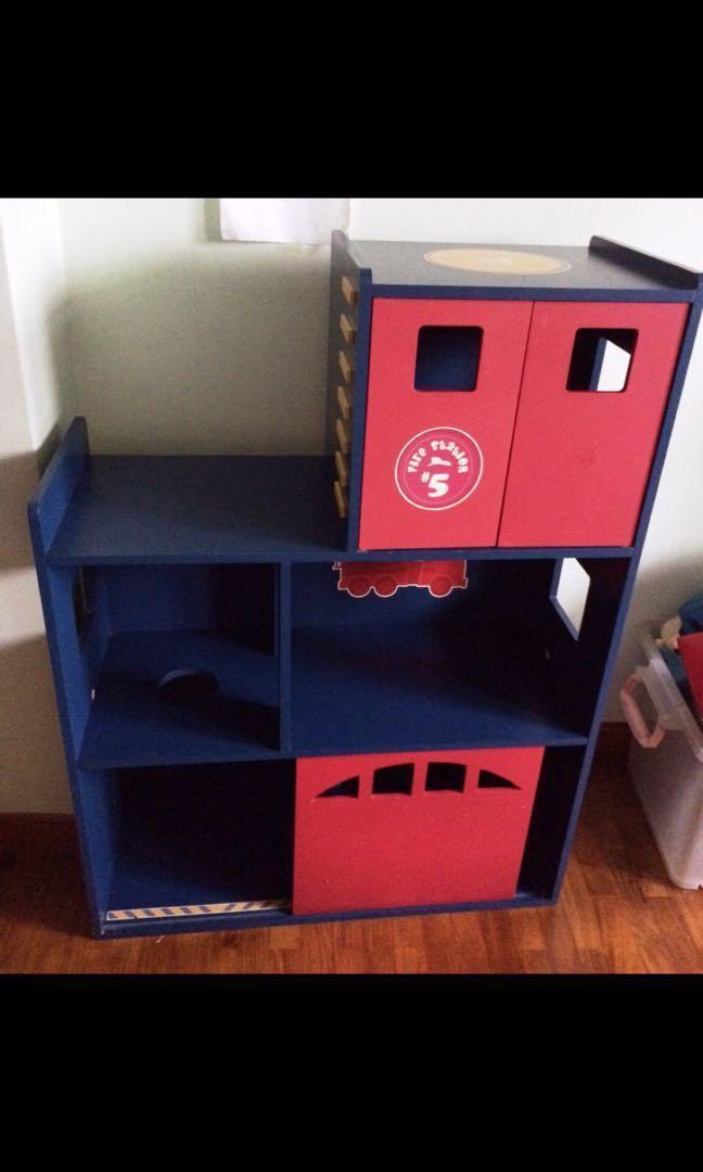 Fire Station Book Shelf Red Blue Children Furniture Shelves