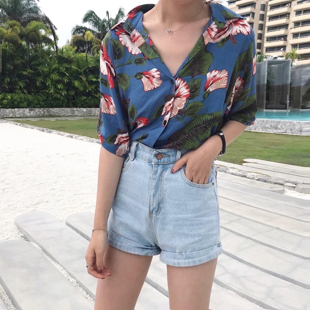 Hawaiian floral shirt womens clearance