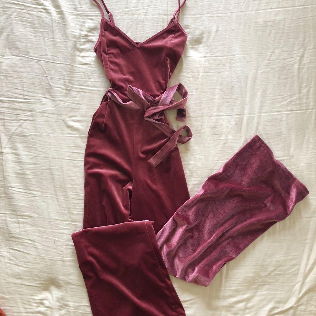 H&m velvet jumpsuit store