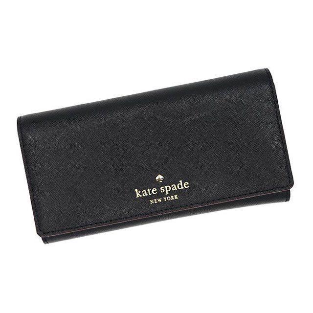 kate spade NEW YORK NIKA snap-button long tri-fold wallet BLACK, Luxury,  Bags & Wallets on Carousell