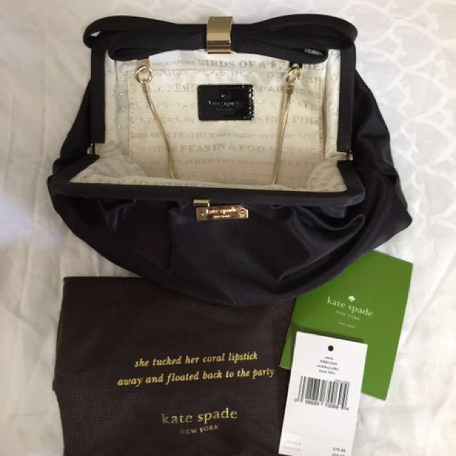 Kate Spade wedding belles Starla black satin clutch with