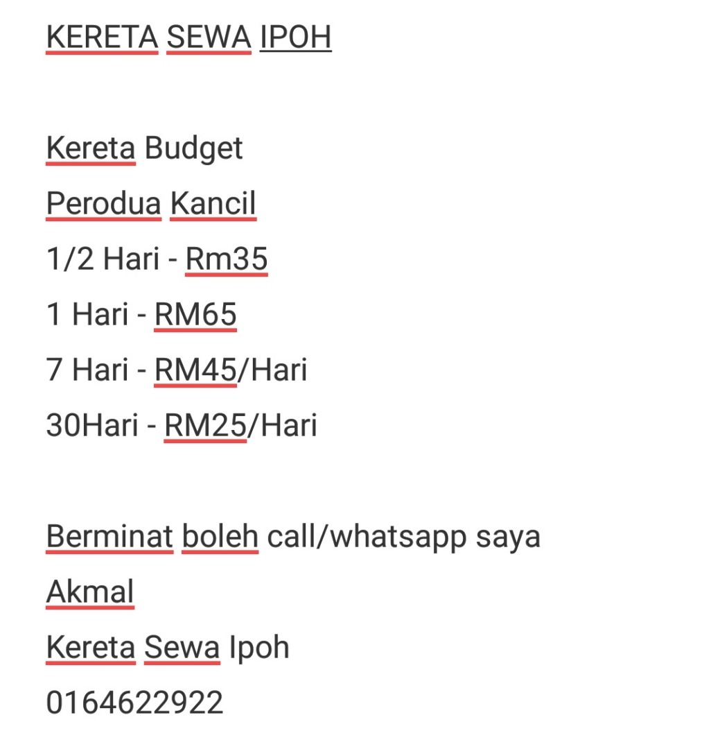 Kereta Sewa Ipoh Town Di Carousell