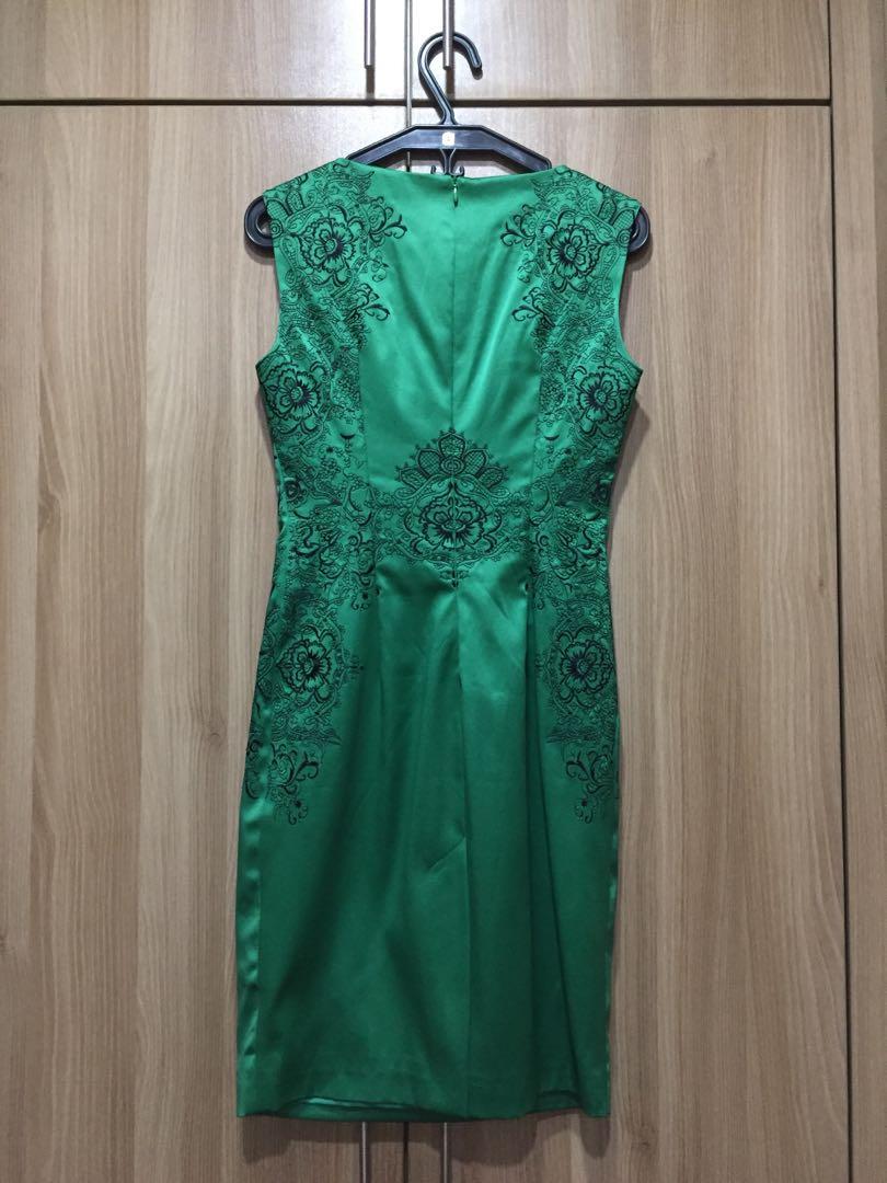NEW Haya Klein emerald green party dress with black embroidery