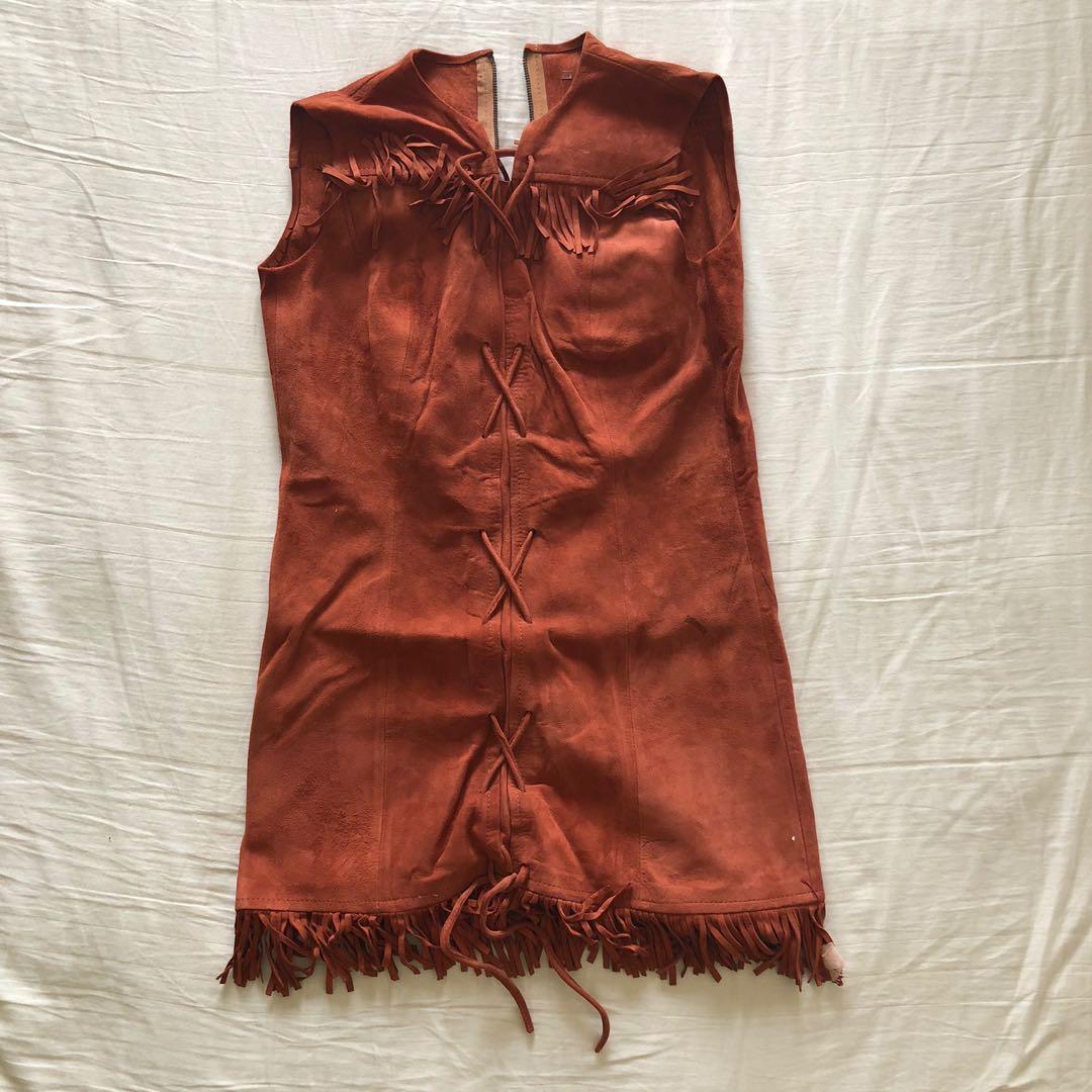 Pocahontas inspired Suede Dress (Category: Dresses) located in Pasig City. Submitted by offthemetro (Listing ID 200102598, Image 1). Description: Bought this suede dress in HK for 70USD. Only used once for Halloween. Shipping thru Grab Express c/o the buyer.