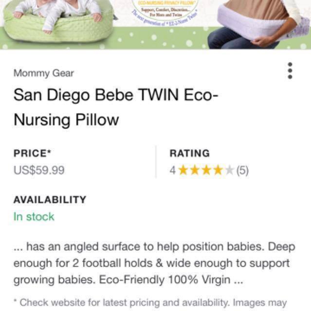 San Diego Bebe Twin Eco Nursing Pillow Babies Kids Nursing