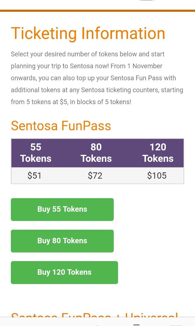 Sentosa fun play 80 tokens, Tickets & Vouchers, Local Attractions ...