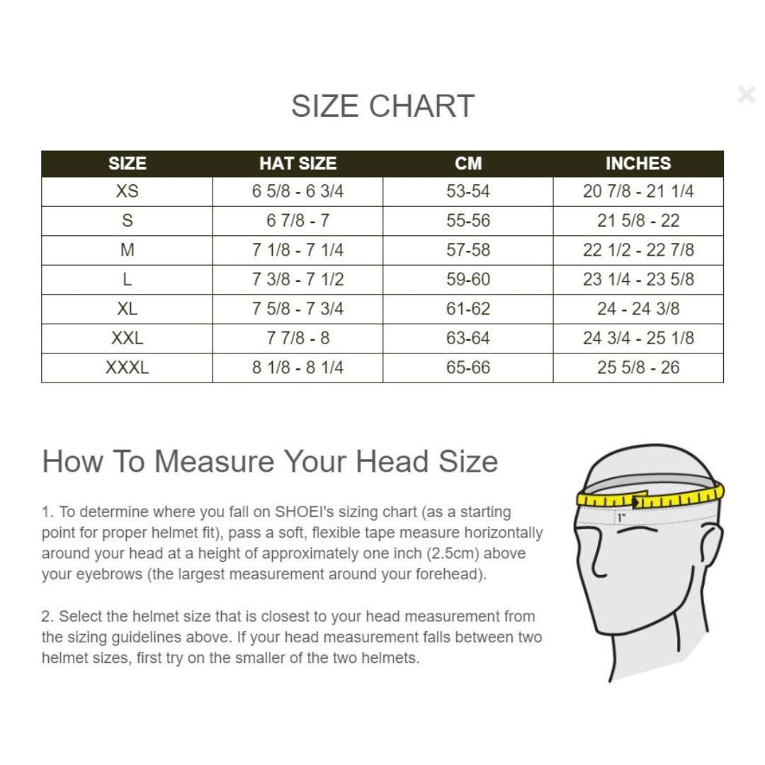 Motorcycle Helmet Size Chart Shoei Reviewmotors.co