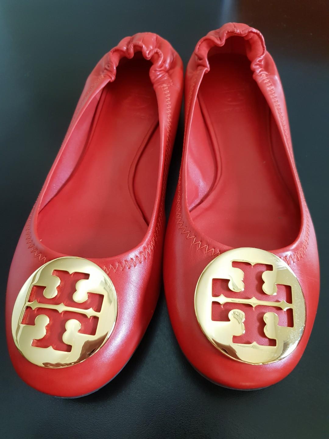 Tory Burch Reva Flats Bnew in Box in Orchid Color with Massai Red Gold Logo  Size US , Women's Fashion, Footwear, Flats & Sandals on Carousell