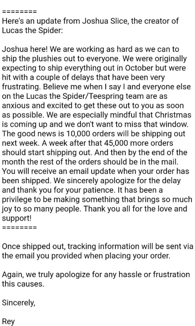 UPDATE: PREORDER Lucas the Spider Limited Edition Plushie/Plush