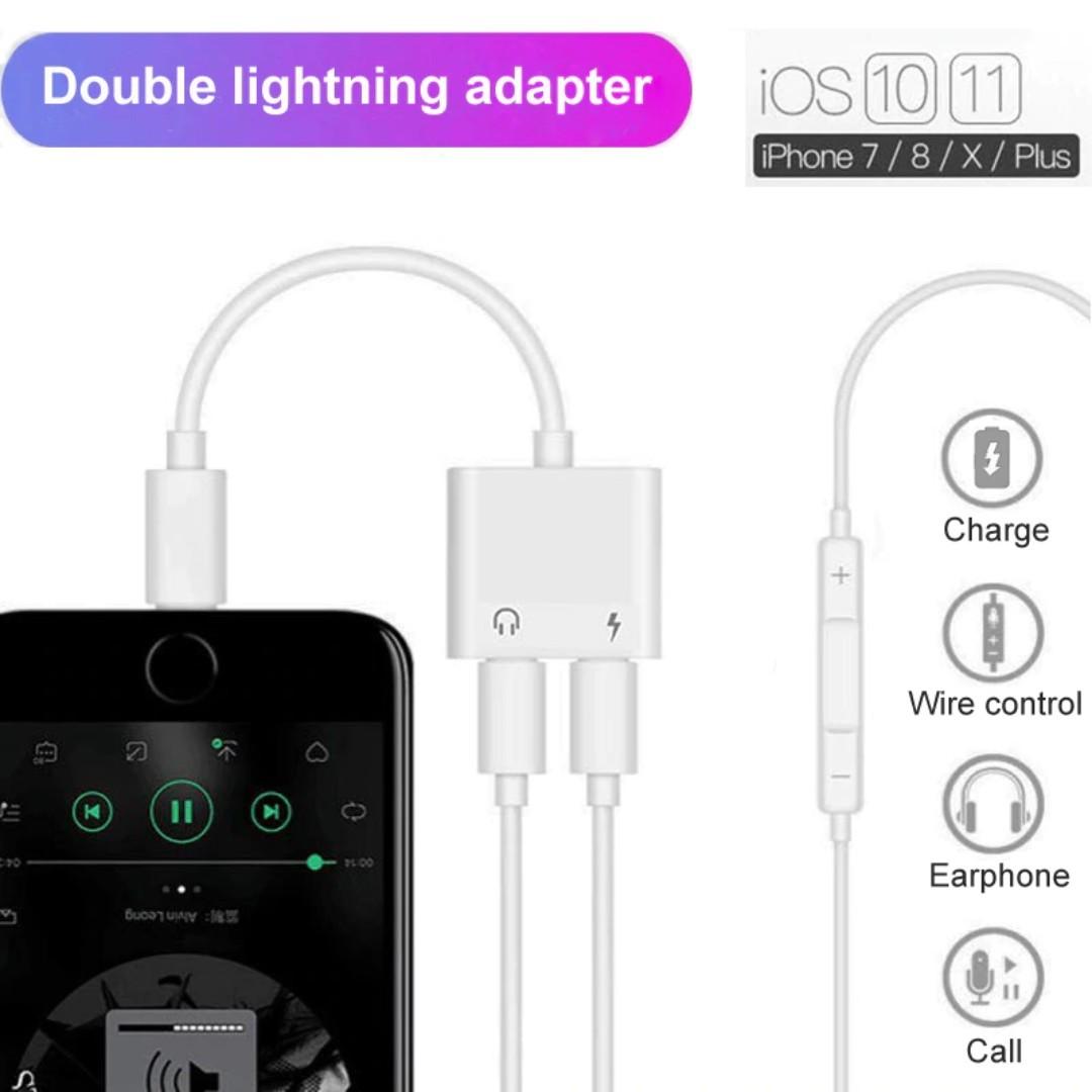 2 In 1 Dual Lightning Audio Splitter Earphone Aux Cable Adapter Iphone X 7 8 Plus Charging Call Mobile Phones Tablets Others On Carousell