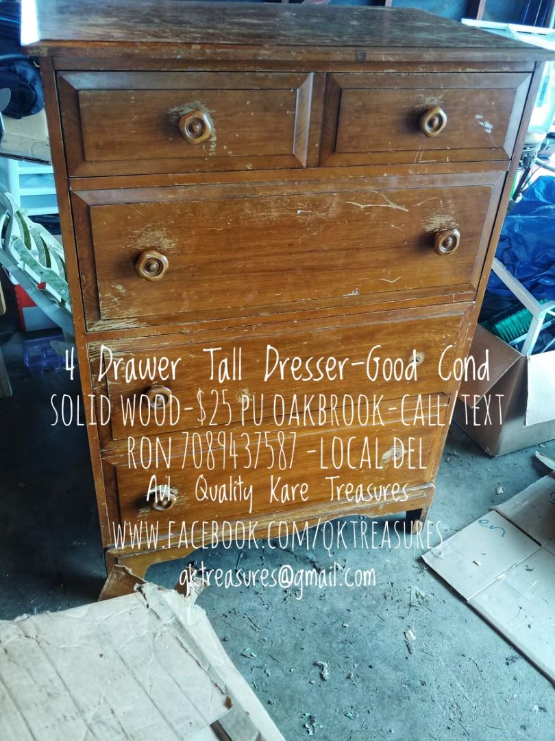 4 Drawer Tall Dresser Good Cond Solid Wood 25 Pu Oakbrook Call