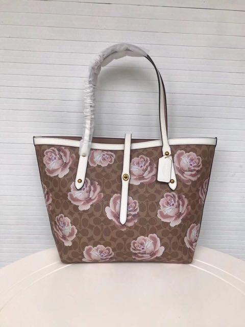Market tote in signature rose print top