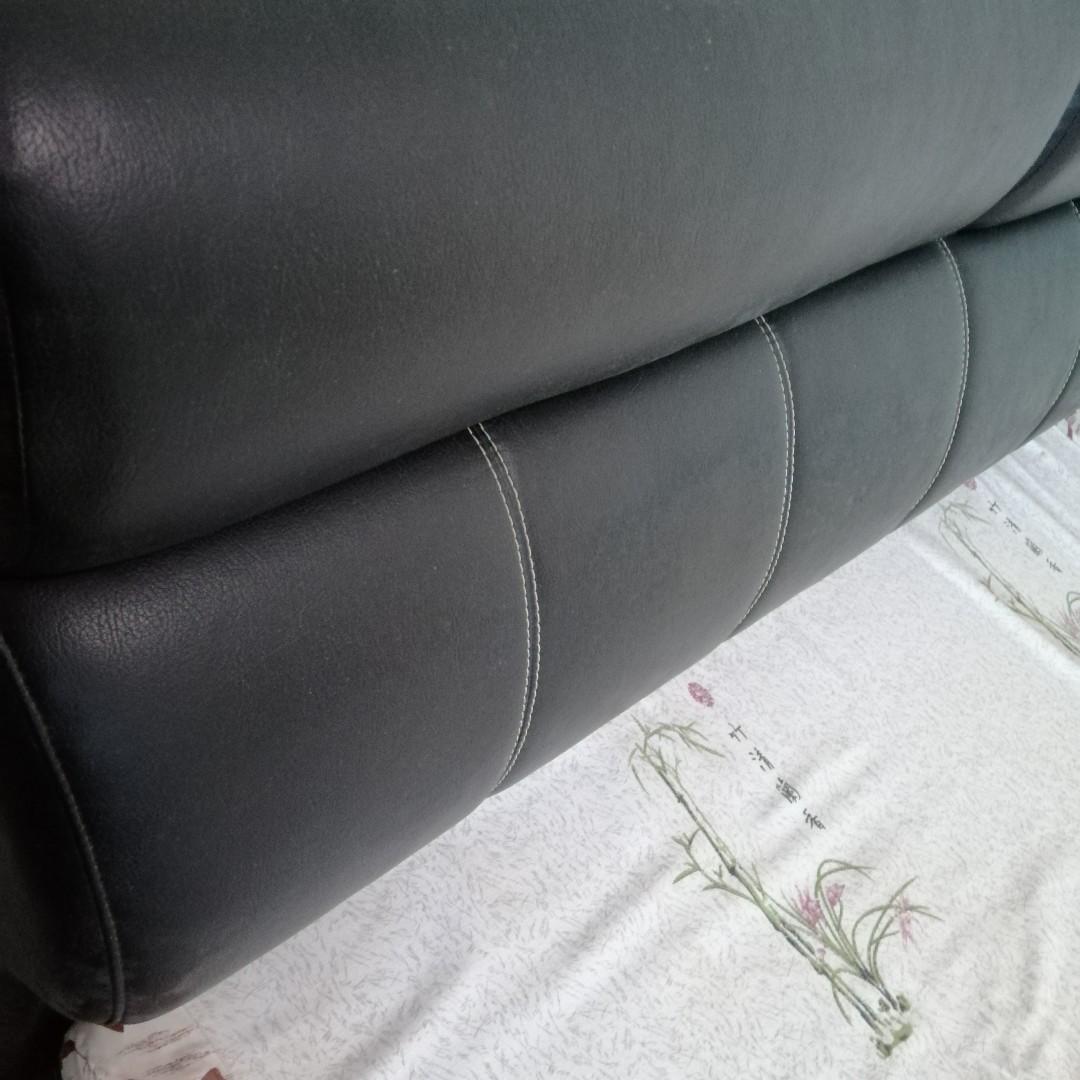 Bed frame with cushioned fauxleather covered headboard, Furniture