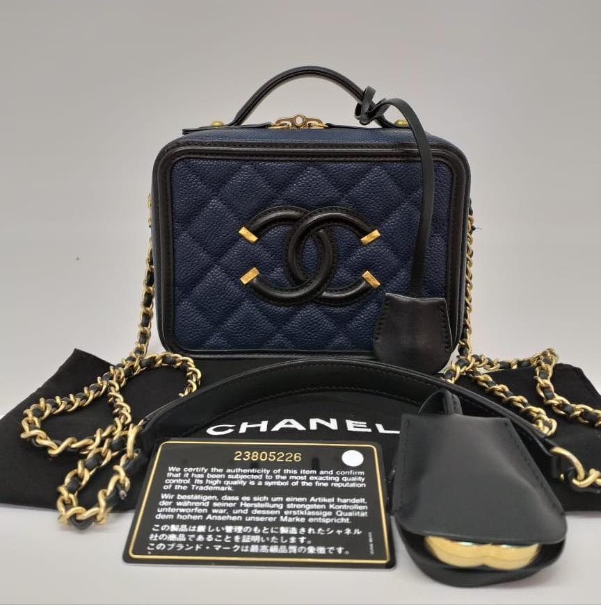 Chanel Caviar Vanity Filigree CC Small Blue and Black Case Bag  eBay