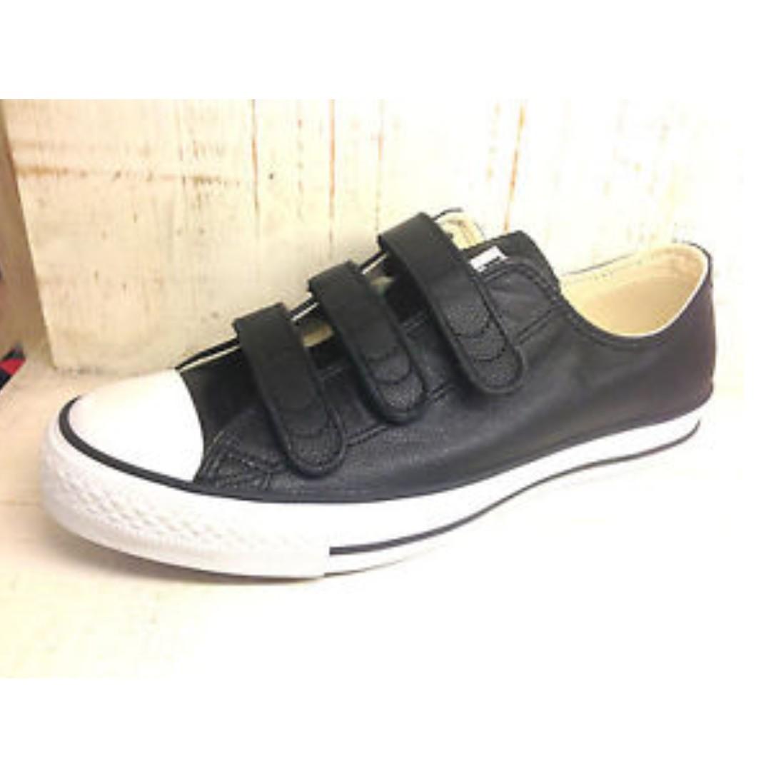Black leather velcro converse shop