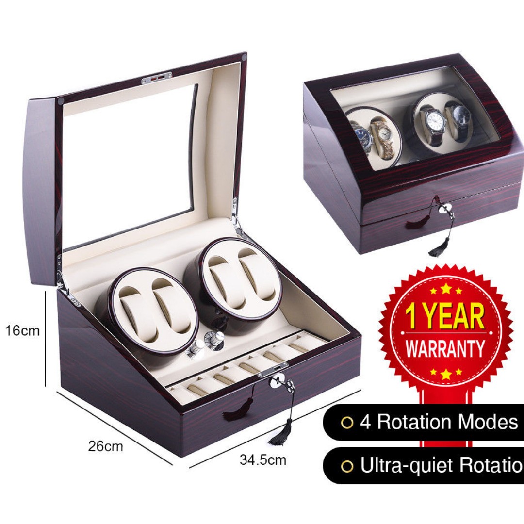 Ebony Quad Piano Wood Automatic Luxury Watch Winder Display Box Case 4