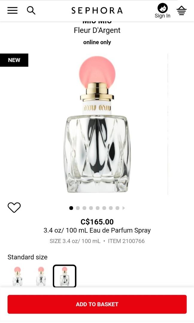 Miu miu (Category: Fragrance) located in Ottawa. Submitted by dinghuirong2018 (Listing ID 200375140, Image 1). Description: I just used it once !!! The prize that I bought it is186 If u like it please txt me:).