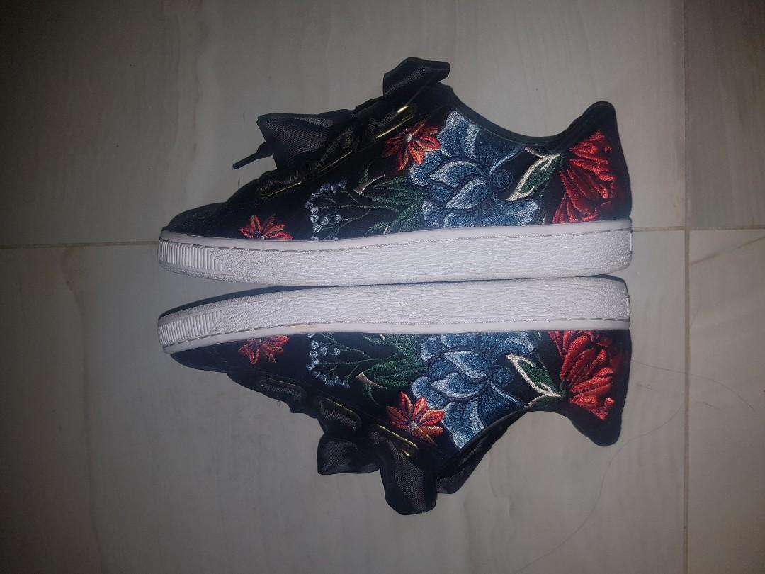 Puma Basket Hearts Hyper Embroidery Floral Black Women s Fashion Footwear Sneakers on Carousell