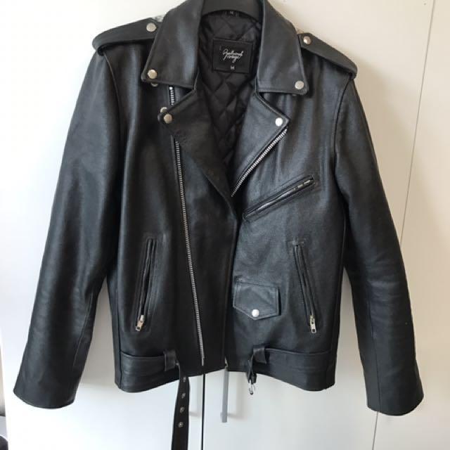 Reclaimed Vintage Leather Biker Jacket With Back Print