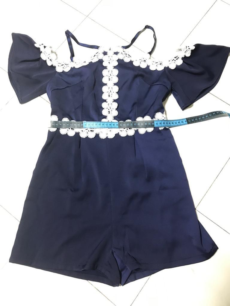 Romper (Category: Rompers) located in Singapore. Submitted by py9555 (Listing ID 200277539, Image 3). Description: Blue colour romper, brand new wash once but never wear before. Good material with inner liner & 2 side pockets. M size, dimensions please refer to pictures..