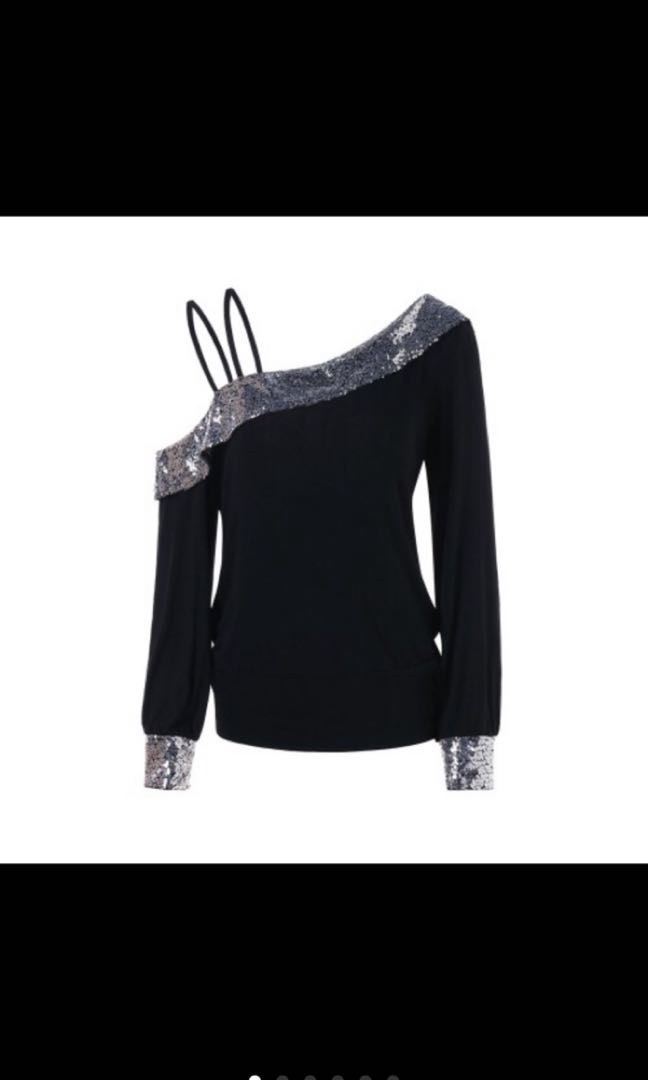 black sparkle cold shoulder top