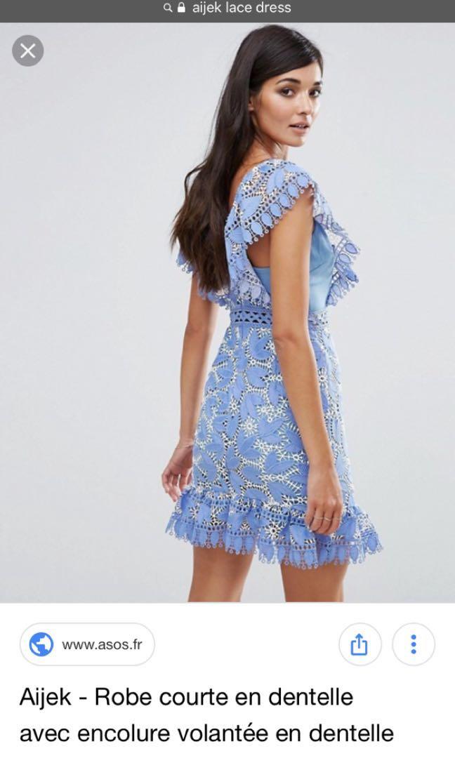 AIJEK Lace mini dress with flutter neckline Women s Fashion