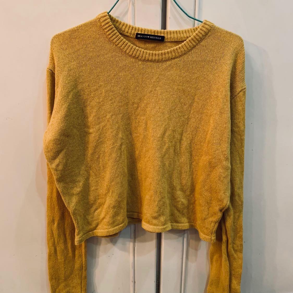 BN brandy Melville yellow knit Mustard Crop Sweater Pullover authentic bm