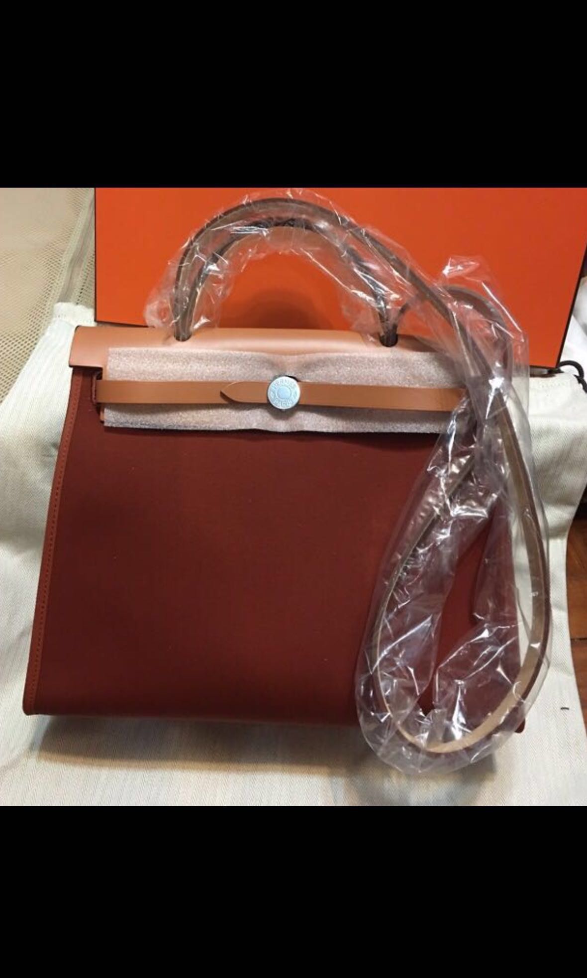 HERMES Herbag a Dos Size PM Natural Toile H Vache Hunter Leather