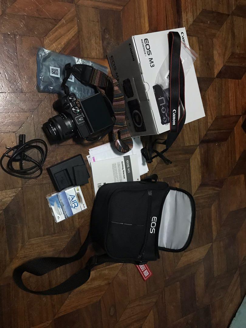 Canon M3 (Category: Cameras) located in Mandaluyong City. Submitted by plantourist (Listing ID 200428351, Image 1). Description: Barely used. I only use it during program or holiday. Comes complete. Box, manual, original strap, lens protector and screen protector (liquid used) battery and charge. All original. .