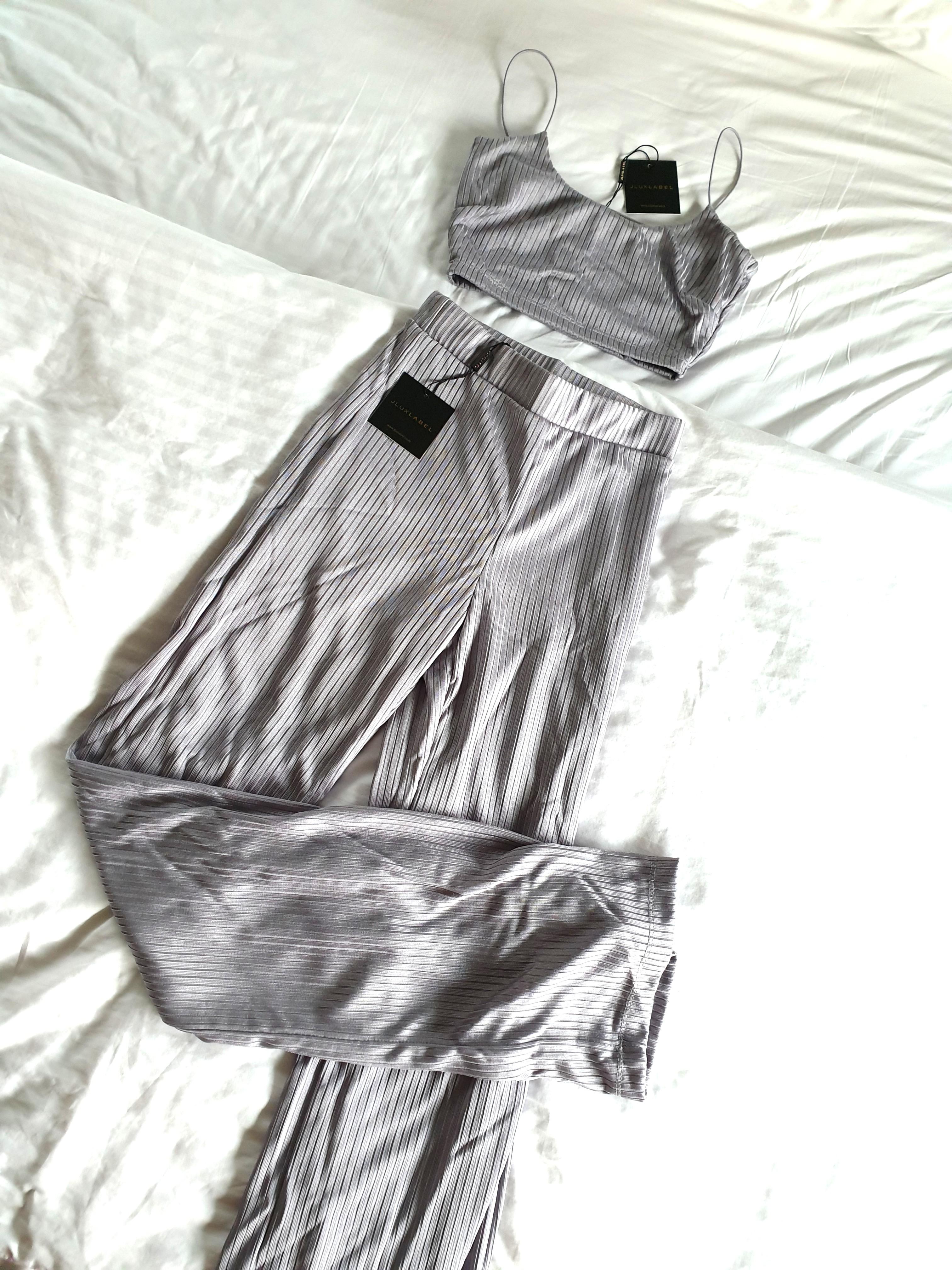 J Lux Label - Grey Silver Prosecco Crop & Wide Leg Pants ...