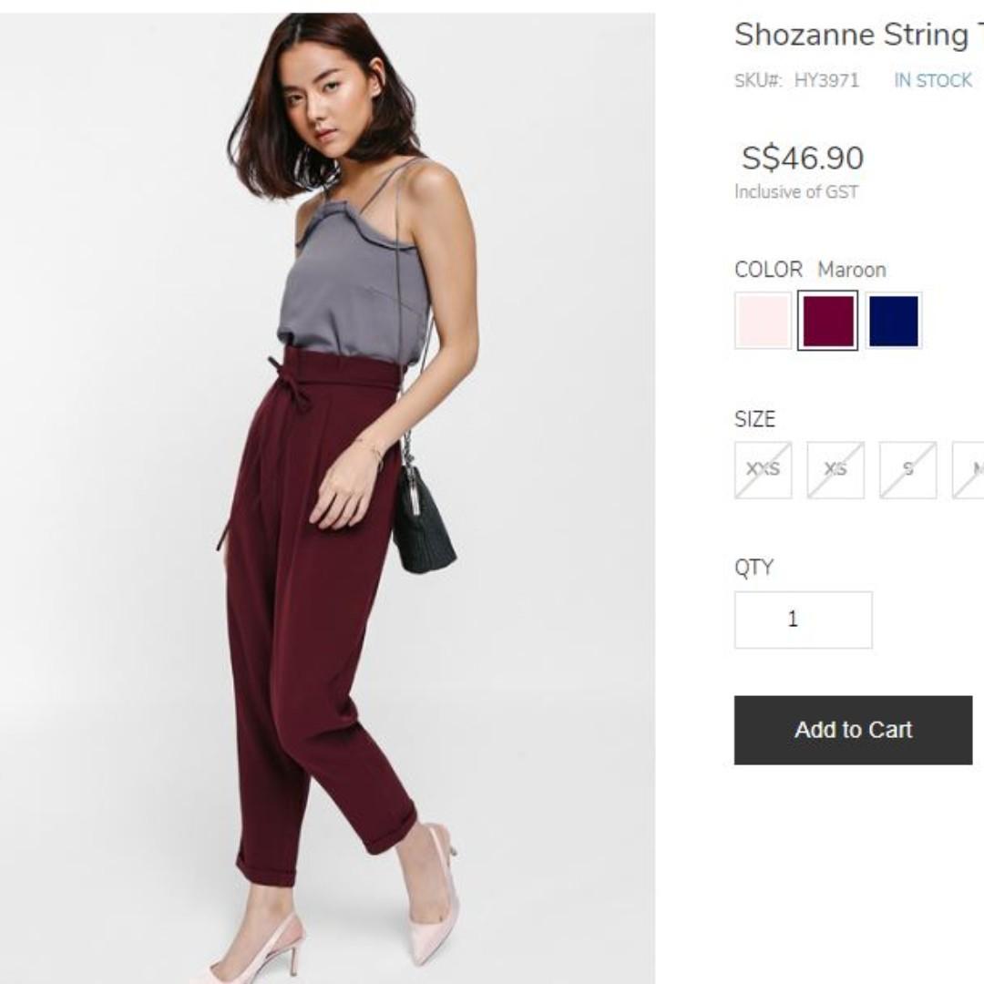 Love Bonito Shozanne String Tie Paperbag Cuffed Pants in Size S