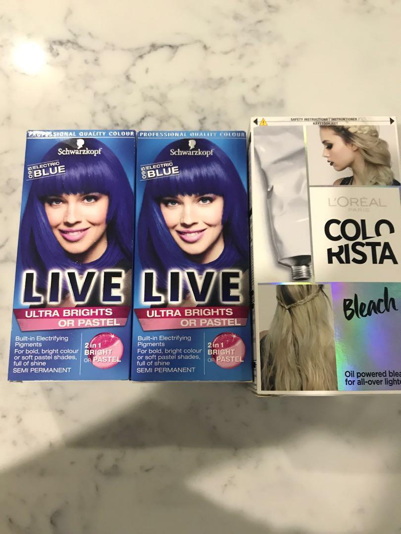 SCHWARZKOPF ELECTRIC BLUE AND LOREAL COLOR RISTA BLEACH, Beauty & Personal  Care, Hair on Carousell