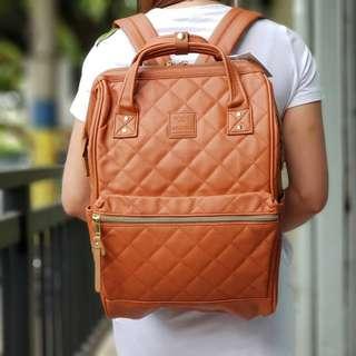 Anello Quilting Hinge Clasp PU Backpack - Caramel
