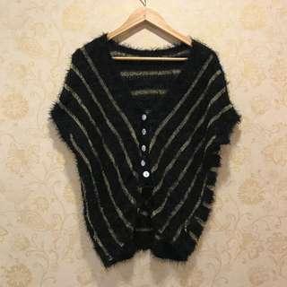Gold and Black Knitted Furry Cardigan