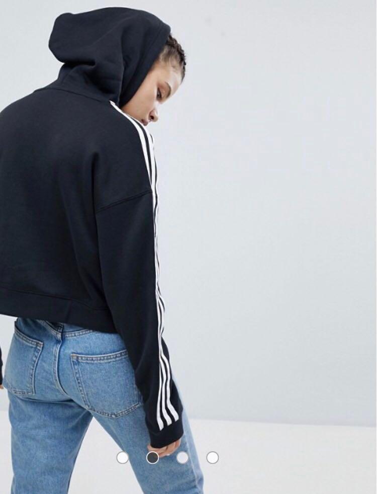 adidas originals adicolor 3 stripes cropped hoodie sweatshirt