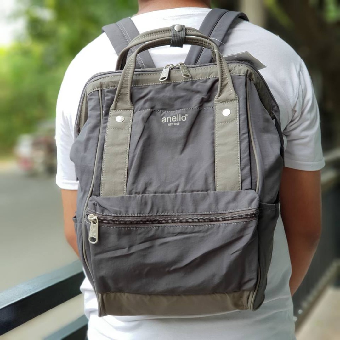 Anello Mouthpiece Cotton Nylon Medium Backpack Grey Men s