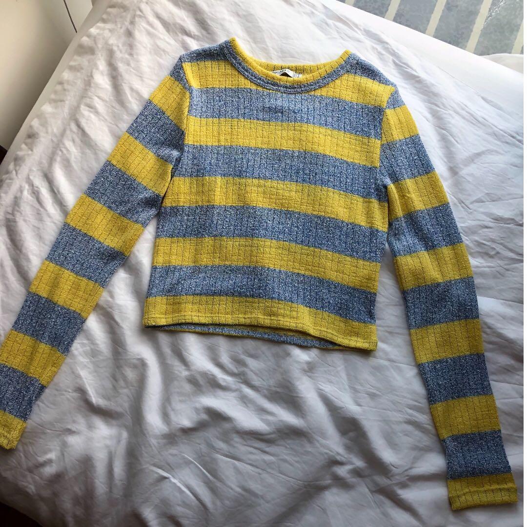 Blue and yellow striped long discount sleeve shirt