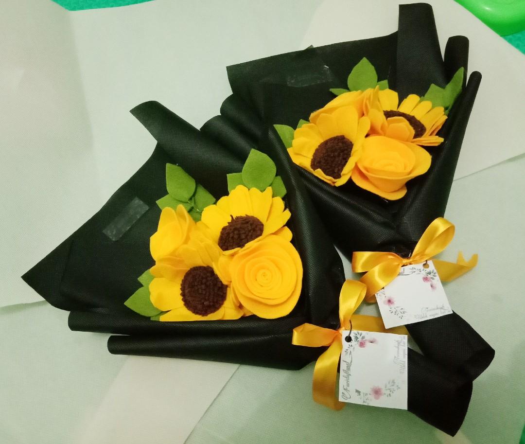 Buket Bunga Matahari Bunga Flanel Desain Kerajinan Tangan