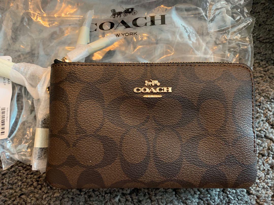 Coach Double Corner Zip Wristlet in Signature Canvas