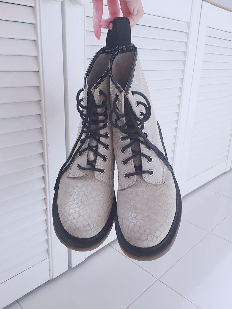 cream doc martens boots