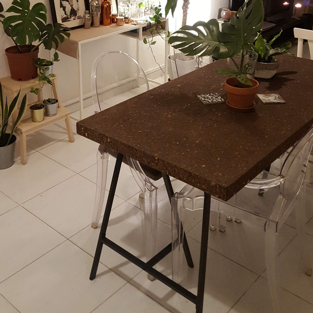 ikea sinnerlig cork table top with lerberg trestle furniture home living furniture tables sets on carousell